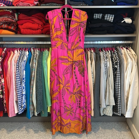 FARM Rio pink and orange tropical print sleeveless maxi dress size S NWOT - Picture 3 of 3